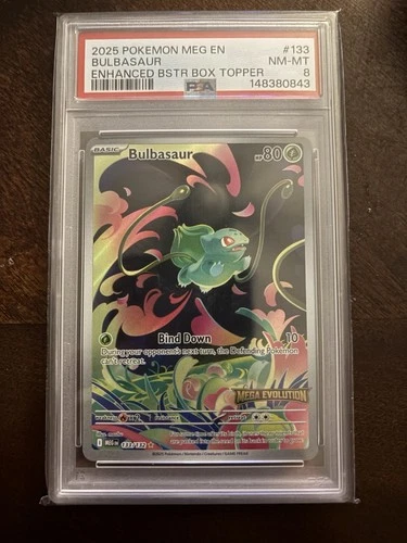 Pokémon Bulbasaur IR Mega Evolution 133/132 English Stamped Box Topper PSA 8
