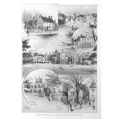 HUNTINGDON Ansichten in der Stadt, Geburtsort von Cromwell - antiker Druck 1899
