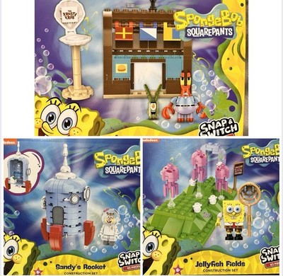 3X SpongeBob SquarePants Block Construction Build Set Jellyfish Sandy Mr Krabs