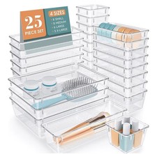 25 PCS Clear Plastic Drawer Organizer Set, 4 Sizes Desk Drawer Divider Organizer