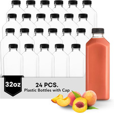 Plastic Bottles with Caps - Clear PET Iced Coffee Juice Bottles, Pack of 24 -