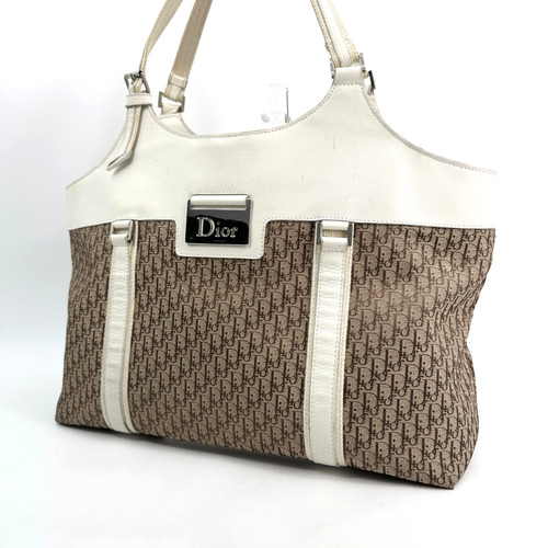 Christian Dior Trotter Tote Hand bag White Canvas Leather