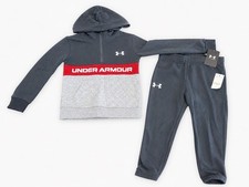 Under Armour Boys Size 4 2 Piece Quarter Zip Hoodie Jogger Set NWT Gray Red