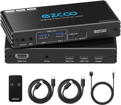 ROFAVEZCO 4K@120Hz USB-C KVM Switch HDMI2.1 2 Laptops mit 2 USB 2.0 Ports