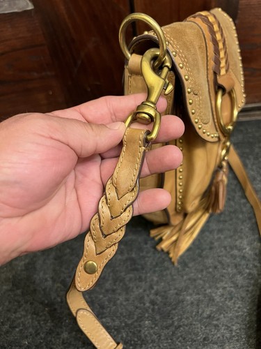FRYE ilana Taupe Brown Tan Braided Leather Saddle Crossbody Bag Fringed Tassels - Picture 6 of 22