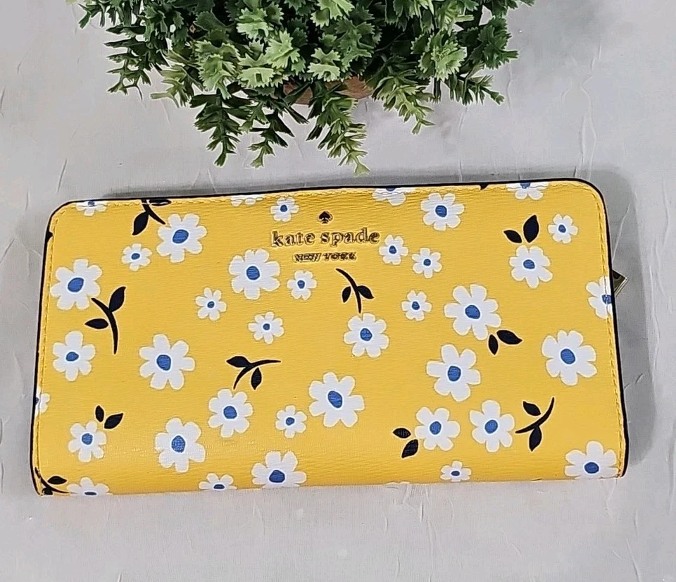 Cartera a Presión Kate Spade New York Lg Cuero Amarillo Floral Darcy Daisy Foto 2 de 4