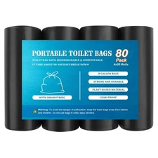 80 PCS Portable Toilet Bags with Drawstring, Biodegradable Porta Potty Bags -...