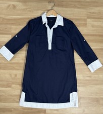J Crew Womens 8 Navy White Shirt Dress Tunic Cotton Preppy Casual