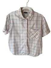 Joe Boxer Pink and Blue Plaid Short Sleeve Button-Up Shirt Size S Y2K Vintage
