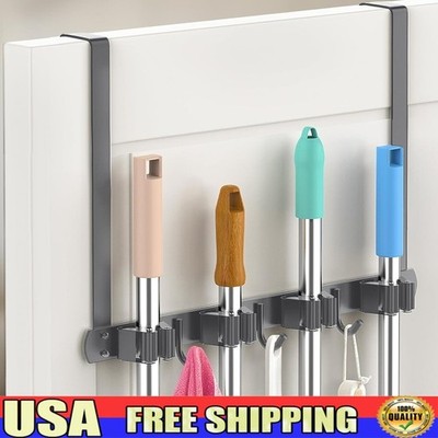 Over the Door Broom Holder Stainless Steel Mop Storage Organizer Wall Mount New