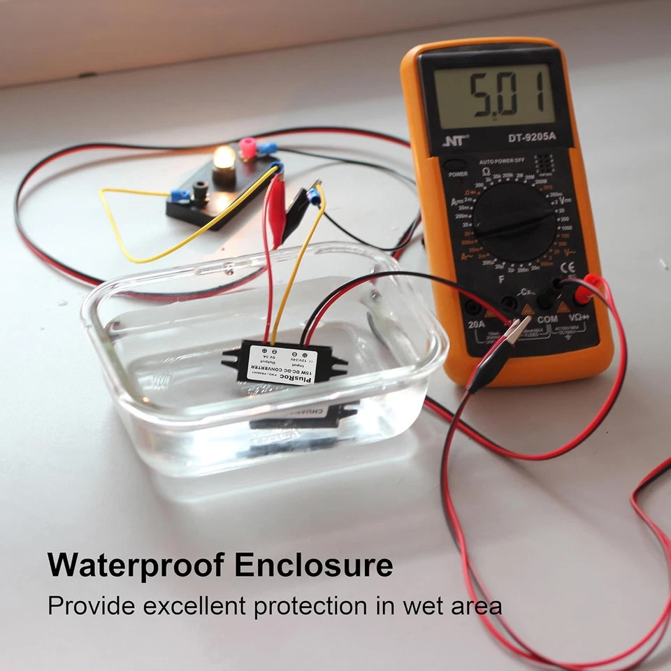 PlusRoc Waterproof 12V/24V to 5V Converter DC-DC Step Down Module Power Black  - Image 3 of 4