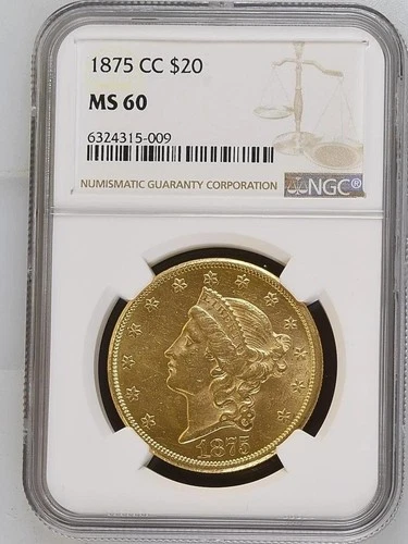 1875-CC $20 Liberty Head Double Eagle Gold Coin NGC MS 60 #1