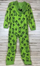 Minecraft Creeper One-Piece Pajamas Boys 14/16 Green Hooded Fleece Sleepwear