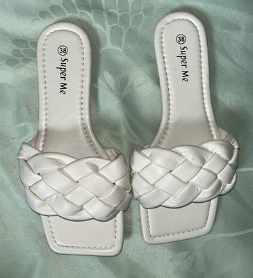 Damen Geflochtene Sandalen Slides Square-Toe Mules Flecht-Pantoletten Gr 38 Neu 