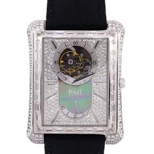 Piaget G0A33078 Emperador 18k White Gold Diamond on Leather Strap Watch