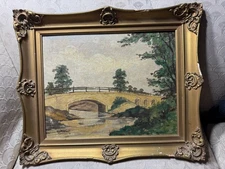 Mathews 1953 "Landscape With Stone Bridge Scene" Oil Painting -Signed And Framed