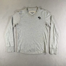 Abercrombie & Fitch V-Neck Shirt Mens Small Gray Long Sleeve Embroidered Logo