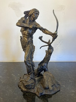 Franklin Mint Bronzeskulptur Indianer auf der Jagd Jim Ponter Karl May Museum