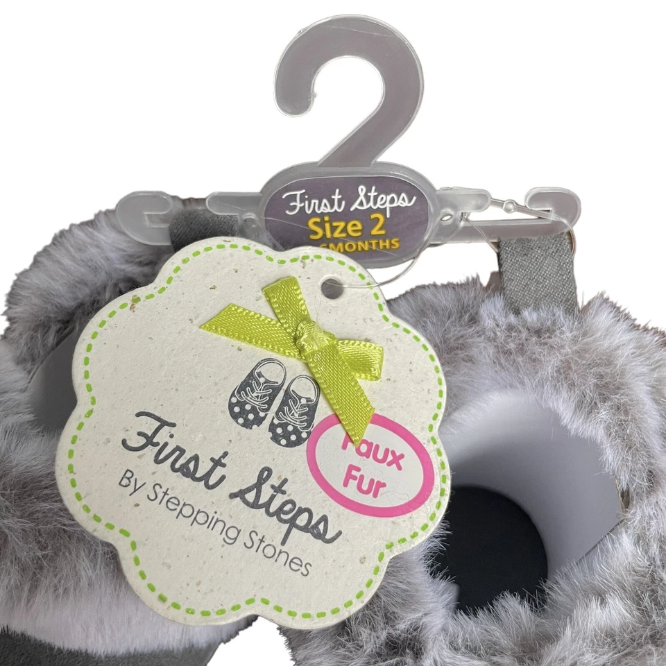 First Steps Faux Fur Infant Booties Baby Shoes Size 3-6 Months Gray New W/Tag - Image 3 of 4