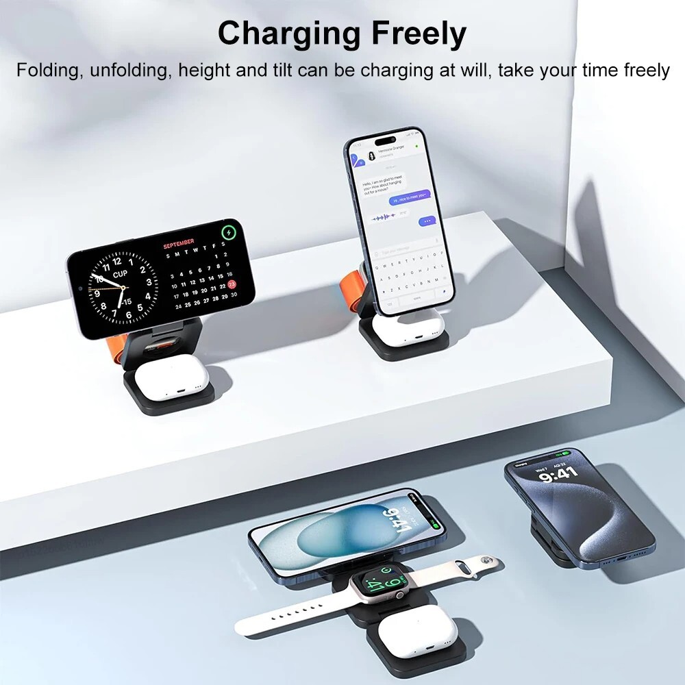 Wireless Charger 3 in 1 Foldable Magnetic Wireless Charging Station for iPhone-image