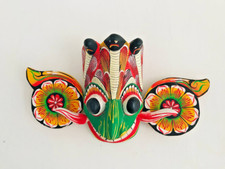 15" Wooden Hand Craved Sri Lankan Traditional Demon Mask Wall Hang Home Decor