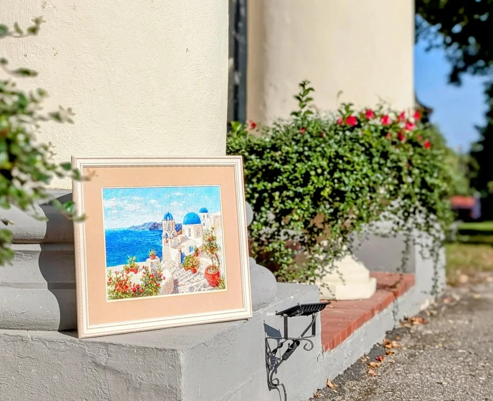 RIOLIS Kit Punto de Cruz Contado 1644 Santorini - Isla Griega en Blanco y Azul Foto 3 de 4