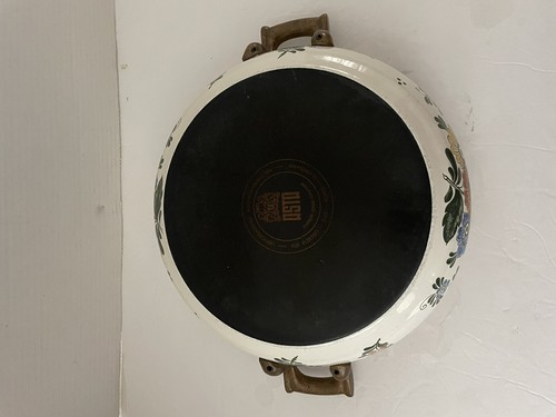 Utensilios de cocina vintage alemanes esmaltados ASTA horno holandés floral con tapa asas de latón 1851 - Imagen 12 de 12