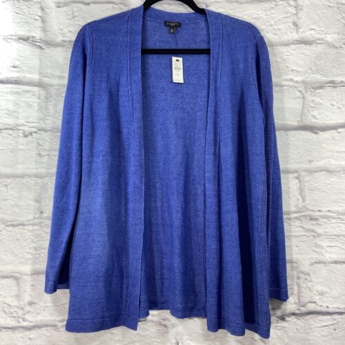 Talbots Sweater Women’s Petite MP Blue Open Cardigan 100% Linen New