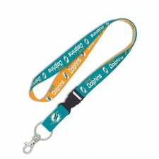 MIAMI DOLPHINS LANYARD KEY CHAIN W/ DETACHABLE BUCKLE 1" WIDTH 22" LENGTH