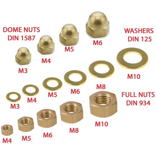 M3 - M10 Solid Brass Full Nut and Dome Nuts, Flat Washers Form A - Picture 3 of 8