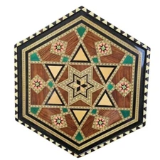Handcrafted Hexagonal Wooden Mosaic Wall Art Geometric Decor Inlay Marquetry