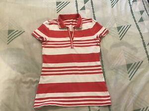 pink and white striped polo shirt womens