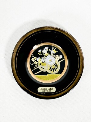 The Art Of Chokin Teller 24kt Goldrand Blumen Wagen Design | 4 Zoll | Japan