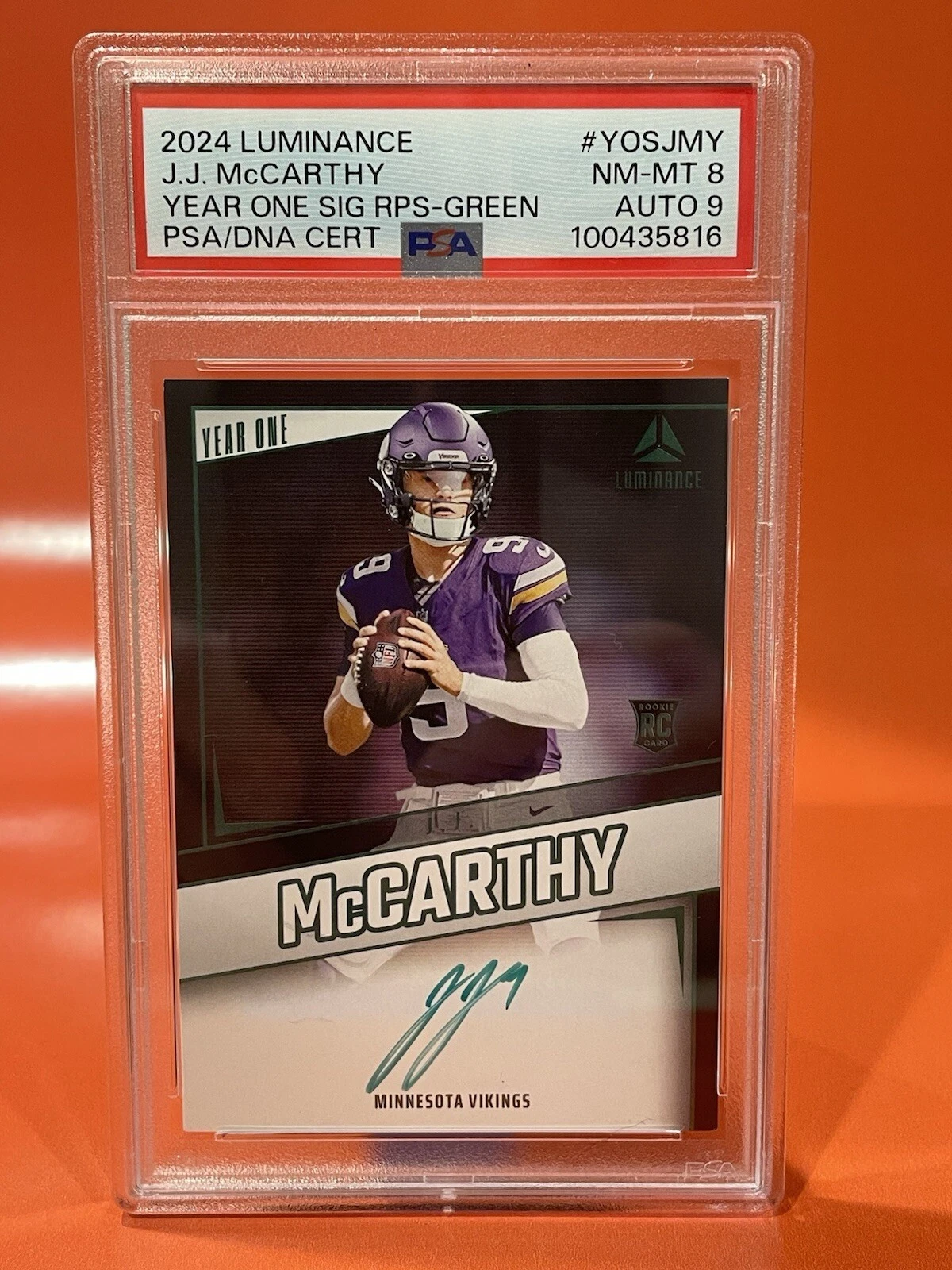 JJ McCarthy Panini Luminance Year One Signatures Rps #YOSJMY Green