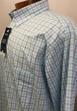 18 34/35 IZOD Big Button Front Big  Tall Dress Shirt LS Men Green Plaid NWT New