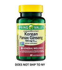 Spring Valley Korean Panax Ginseng 100 mg Vegetarian Capsules, 60 Count