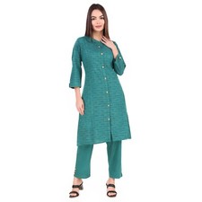 Indian Kurti With Pant Suit Straight Kurta Salwar Kameez Women-Green