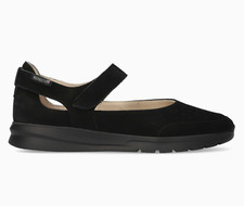 Mephisto Women's Marsia Black Bucksoft Adjustable Ankle Strap Flats