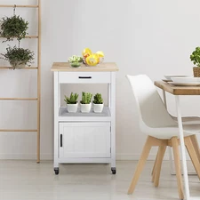 Kitchen Island Cart Trolley Rolling Utility Storage Dining Table Kitchen White