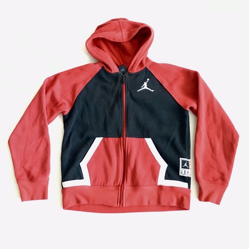 Air Jordan Kids Full Zip Jumpman Hooded Black Red White Jacket Size Large