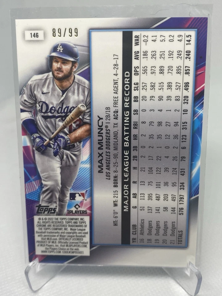 2022 Topps Cosmic Chrome Blue Moon Refractor /99 Max Muncy #146 - Image 2 of 2