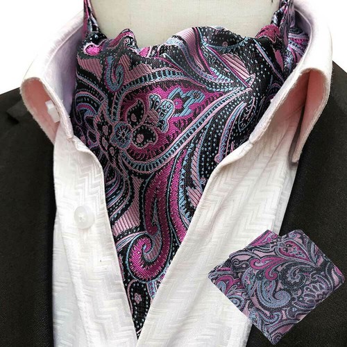 Men Floral Paisley Check Pattern Cravat Ascot Tie Scarf Pocket Square Hanky Set - Picture 7 of 21