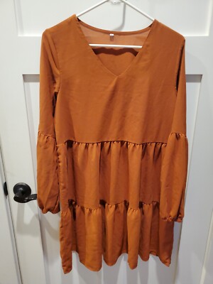 burnt orange tiered dress Dorothy Perkins Women's Embroidered Puff Sleeve Tiered Midi Dress in Burnt Orange | Size: 12