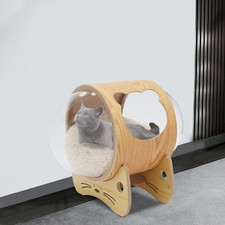 Wood Clear Capsule Cat Bed, Wooden Frame Acrylic Dome Cat House, Rest Shelter