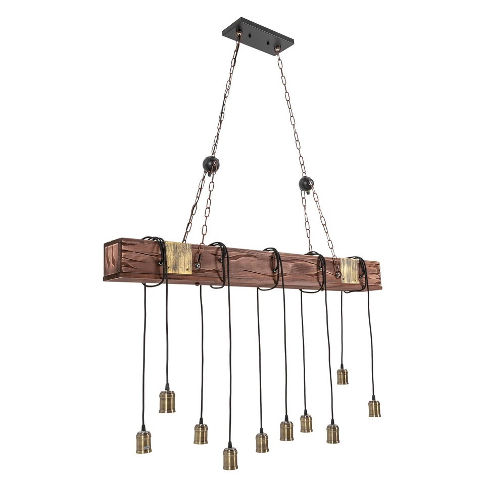 Lámpara de araña industrial rústica 10 Edison bombilla granja isla de madera lámpara colgante Foto 3 de 4