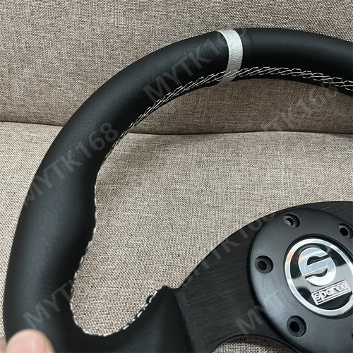 Volante Sparco de 3 radios de cuero negro en forma de D 13 pulgadas 315 mm NUEVO - Imagen 5 de 7