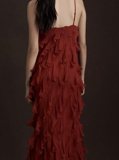 Anthropologie BHLDN Jia Bias-Cut Ruffled V-Neck Gown Size 6 | eBay