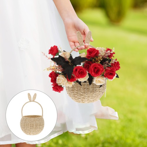 Flower Basket Rustic Woven Basket Woven Candy Basket Woven Basket With Handle - Picture 3 of 12