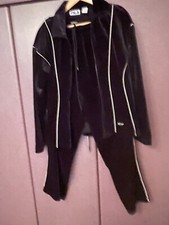 PRE OWNED FILA WOMEN BLACK VELOUR 2 PIECES JACKET PANT SPORT SUIT SIZE L