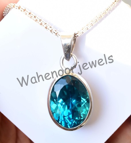 925 Sterling Silver Pendant Rare Natural Teal Sapphire Oval Certified See Video - Picture 3 of 15